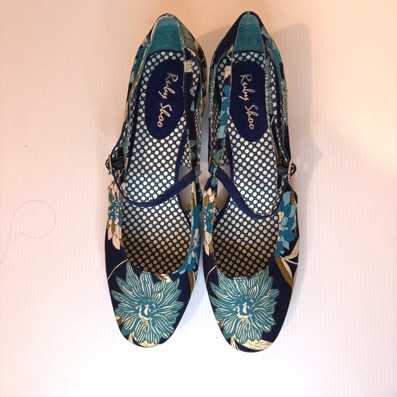 Ruby Shoo Iris Floral Mary Jane Block Heels Size 10 Retro Cottage Garden Summer - Picture 6 of 11